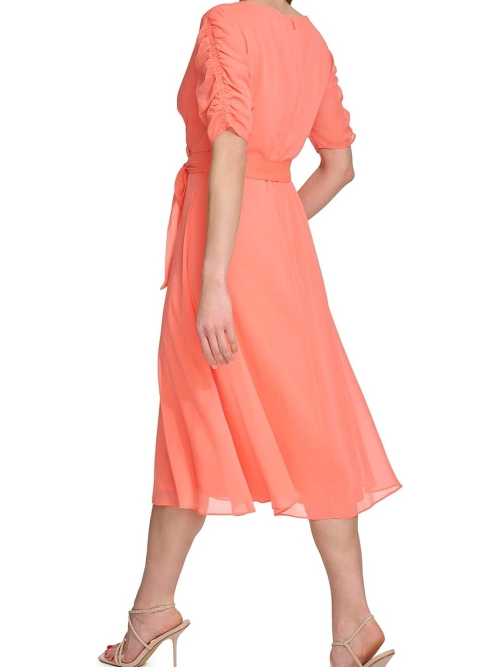 DNKY Wrap Midi Dress Coral Orange - Picture 3 of 14